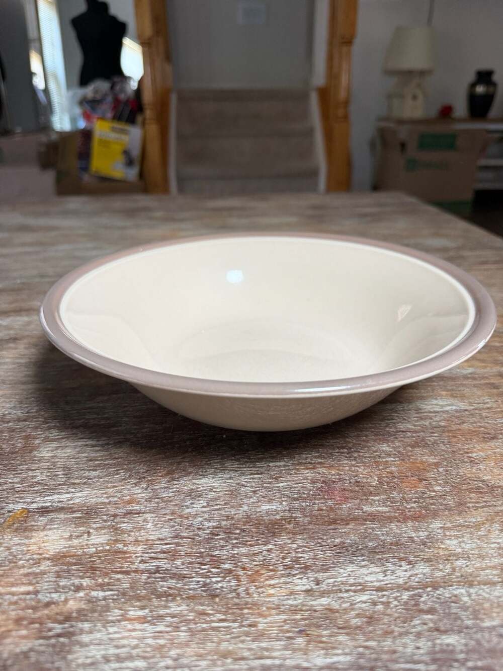 Market Square Colortones Japan Stoneware Cream and Tan Rimmed Soup Bowl
